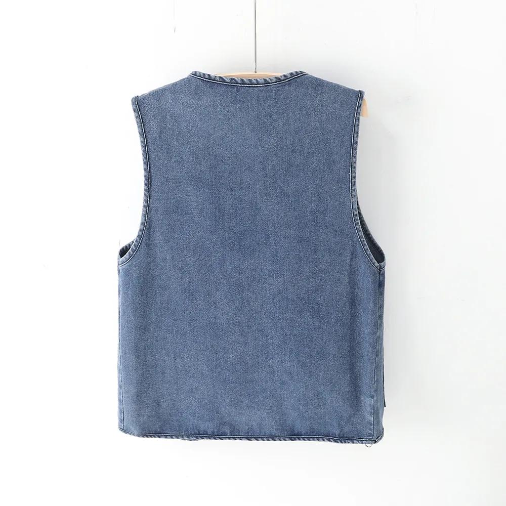 Dámská jarní/podzimní džínová vesta Oversized design Zeštíhlující bunda s kapsami