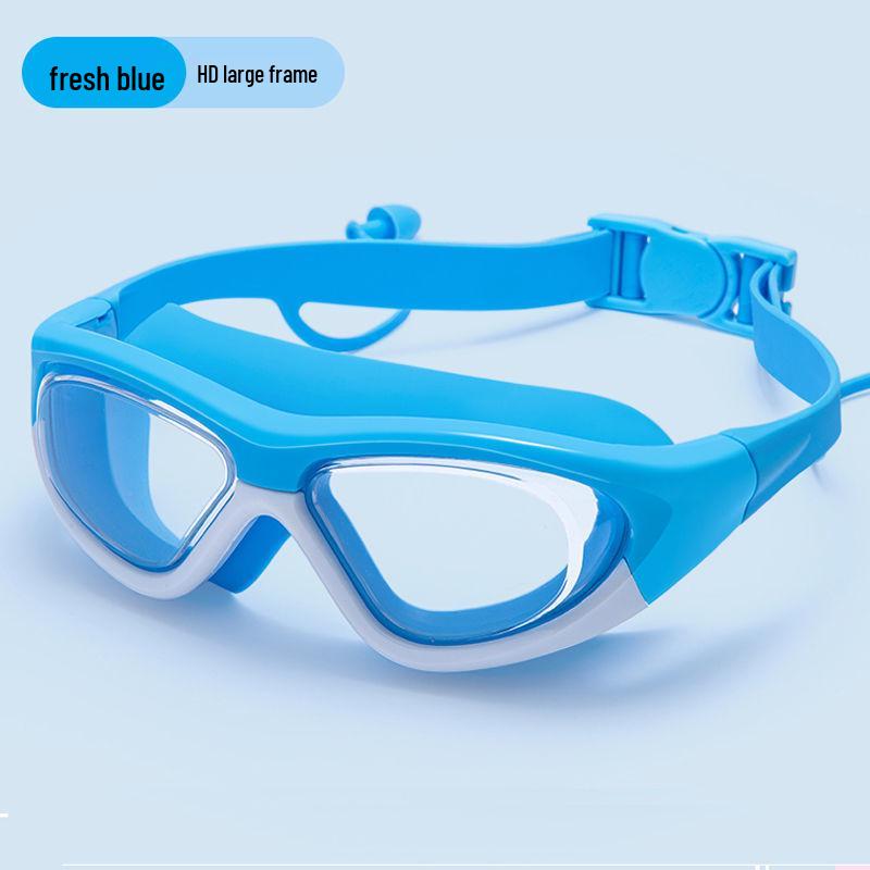 Kids' Waterproof & Anti-Fog HD Swim Goggles with Earplugs - Stylish Unisex Large Frame Diving Goggles