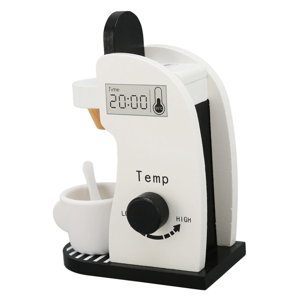 Kids Coffee Maker Playset Black White Rounded Edges Educational Wood Vivid Toddler Kitchen Playset f