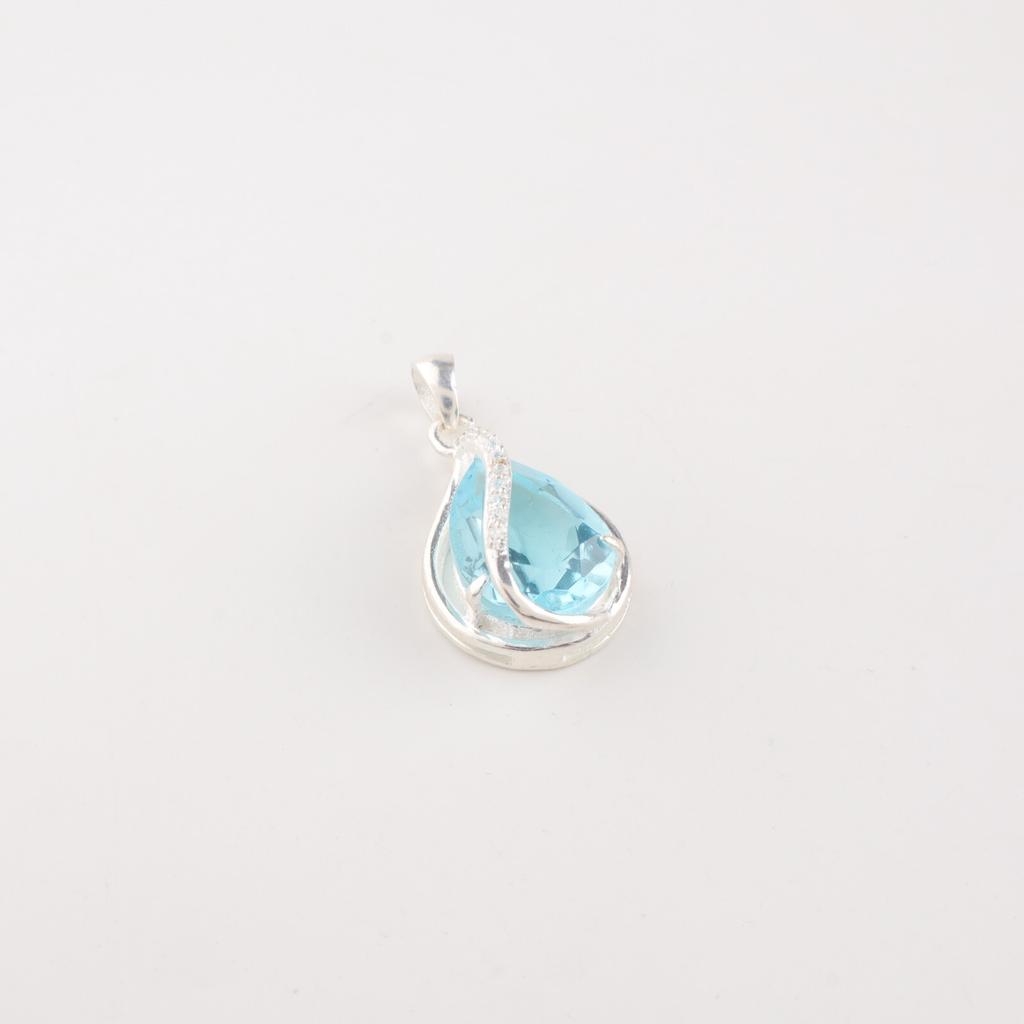Pear Sky Blue Topaz Gemstone 925 Sterling Silver Jewelry CZ Minimalist Pendant CZP-7-3