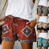 Trendy Women Summer Shorts Elastic Waistband Loose Fit Sweat Absorbing Retro Print Drawstring Thin Shorts