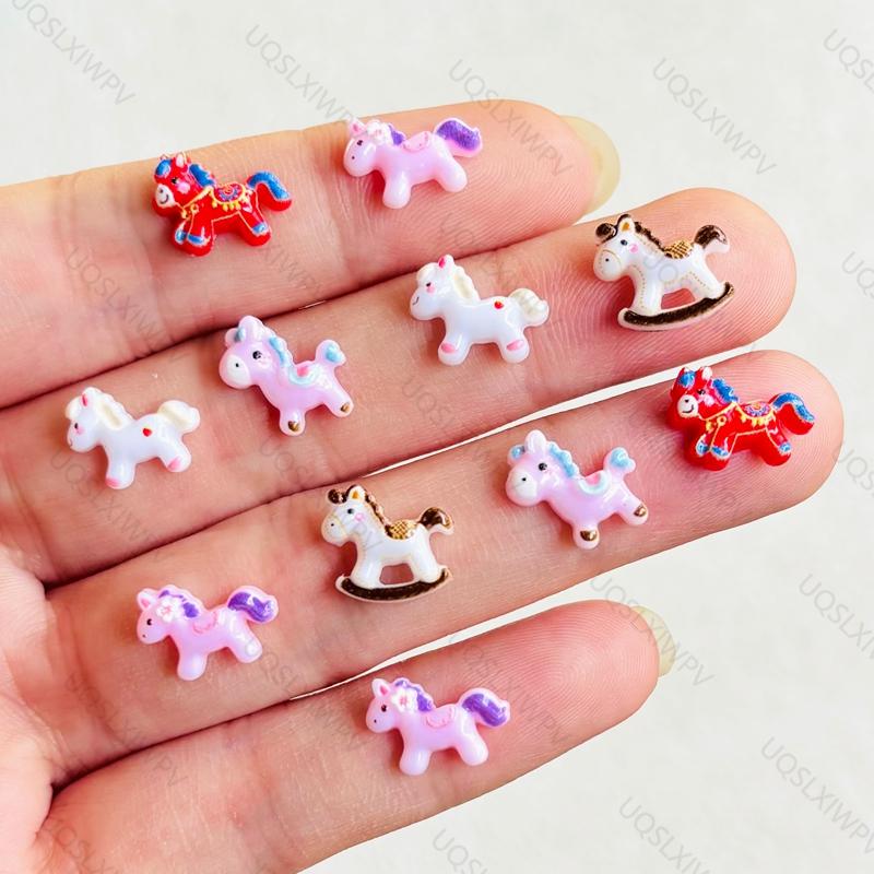 55Pcs Cute Mini Cartoon Colorful Unicorn Horse Nail Art Charms Resin Nail Decorations For Diy Hairpin Nails Crafts A151
