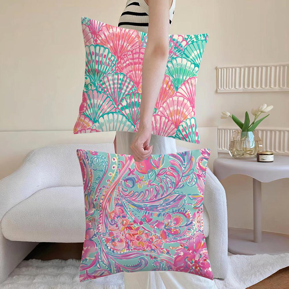 Fashion L-Lilly Pulitzer Cushion Cover Breathable Linen Pillowcase Summer Odorless Eco-Friendly Invisible Zipper Washable