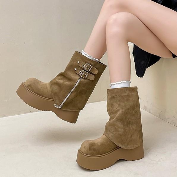 Retro Versatile Sleeve Thick Heel Thick Sole Women's Boots Autumn and Winter Europe and the United States Neutral Simple Fashion Boots Tide