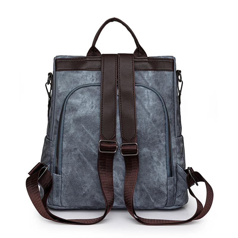 Zipper Backpack Women's Block Color Backpack Female Anti-Theft Schoolbag