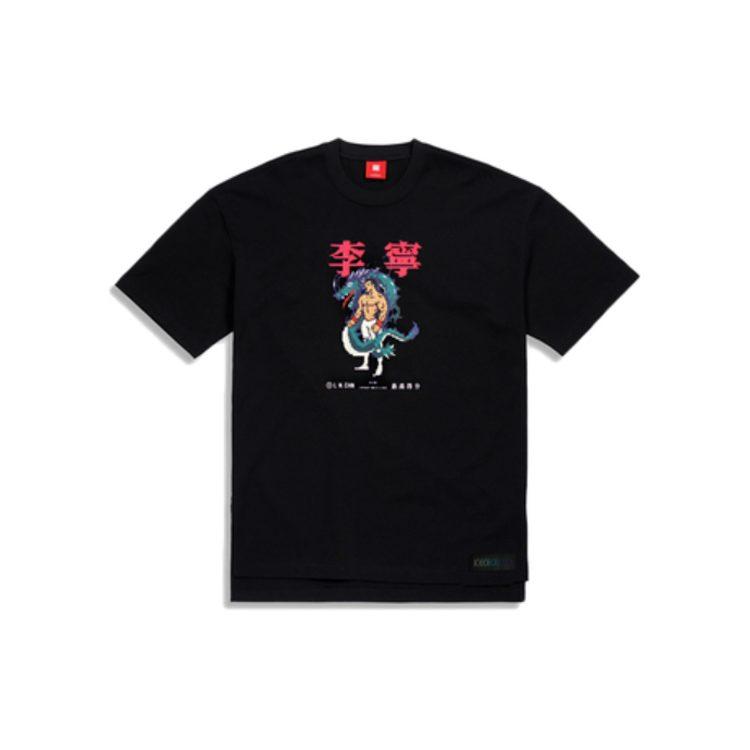Li Ning T Shirts Unisex Black Crew Neck Moderate Straight Fit AHSQ557-2
