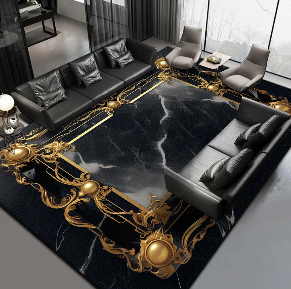 

Nordic Style Carpets for Living Room Luxury Black Golden Carpet Hotel Hall Sofa Area Rug Home Bedroom Decor Cloakroom Floor Mat 60*90cm