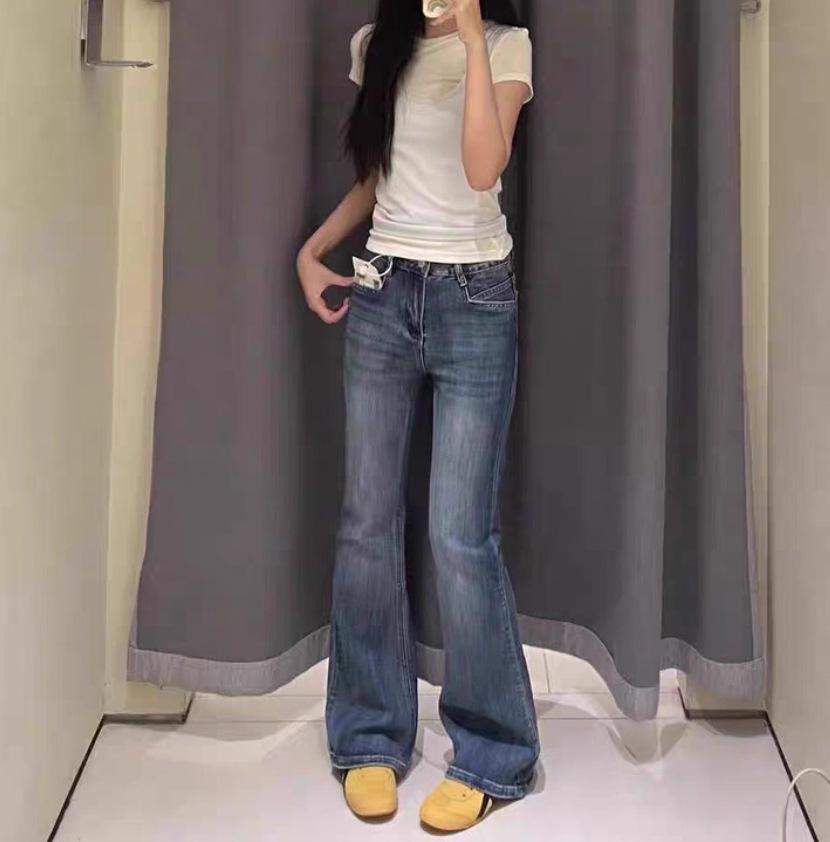 Women's Retro Blue High-Waist Wide-Leg Flared Jeans Plus Size