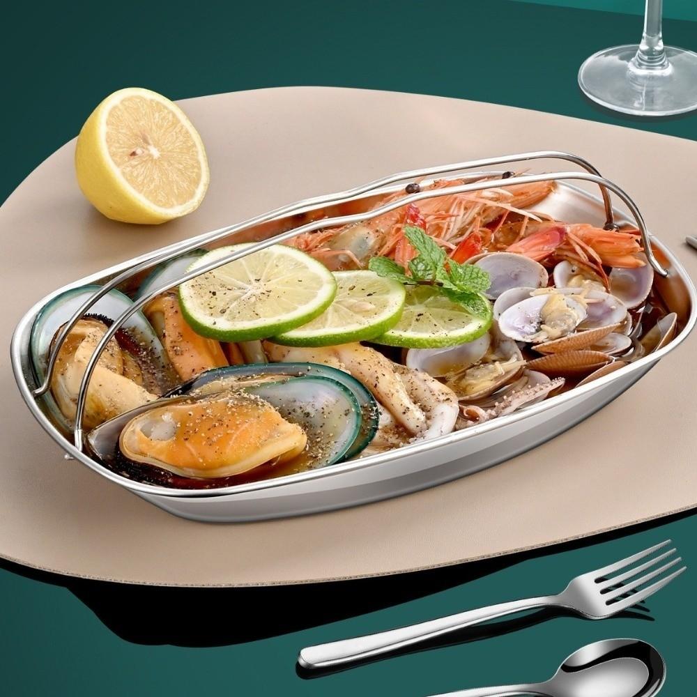 Heat-resistant Fish Serving Plate Stainless Steel Steaming Tray Durable Serving Tray  Cooking