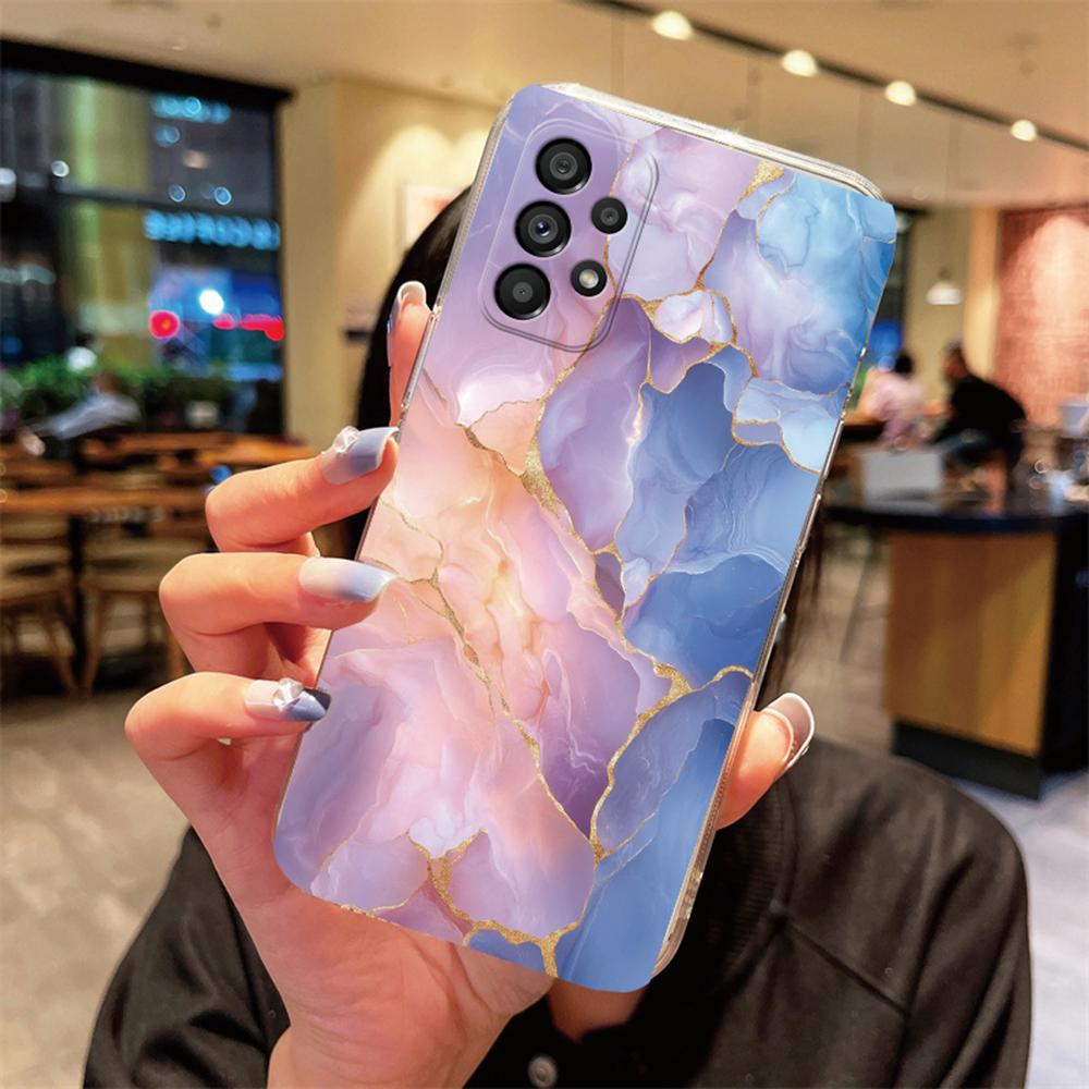 White Leopard Print Transparent Phone Case For Samsung A53 A33 A73 A23 A22 A21S A32 A52 A51 A71 Artistic Pink Marble Clear Cover