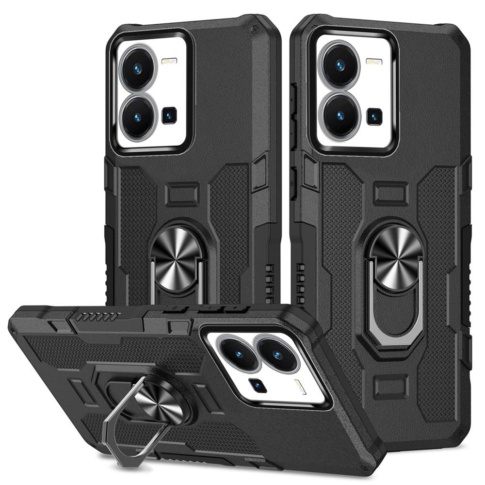 Nárazuvzdorný pancéřový obal Peatkop pro VIVO Y35 Y22S Y22 4G Silikon+PC Prstenový stojánek Kryt zad telefonu pro VIVO V25 5G X80 Lite