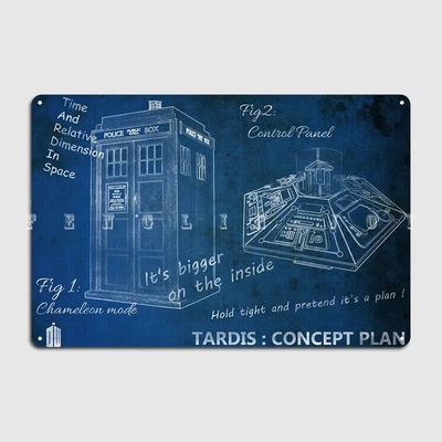 Tardis Blueprints Metal Sign Club Party Cave Pub Funny Wall Decor Tin Sign Poster