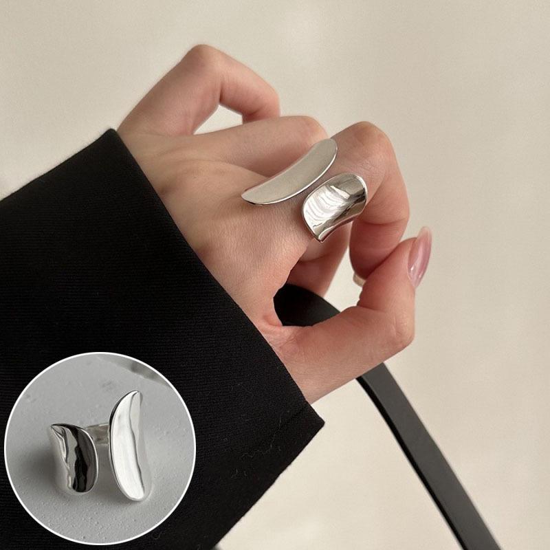 Korean Style S925 Silver-Plated Water Drop Crossover Open Ring – Women's Retro Fashion for Index Finger