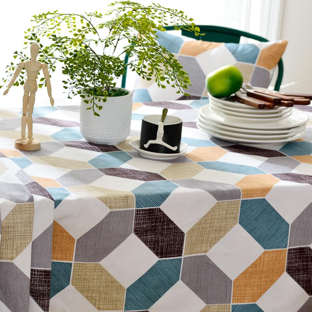 Pure Cotton Fabric Dining Table Cloth, Simple Modern Rhombus Plaid Tablecloth, Rectangular Coffee Table Cloth