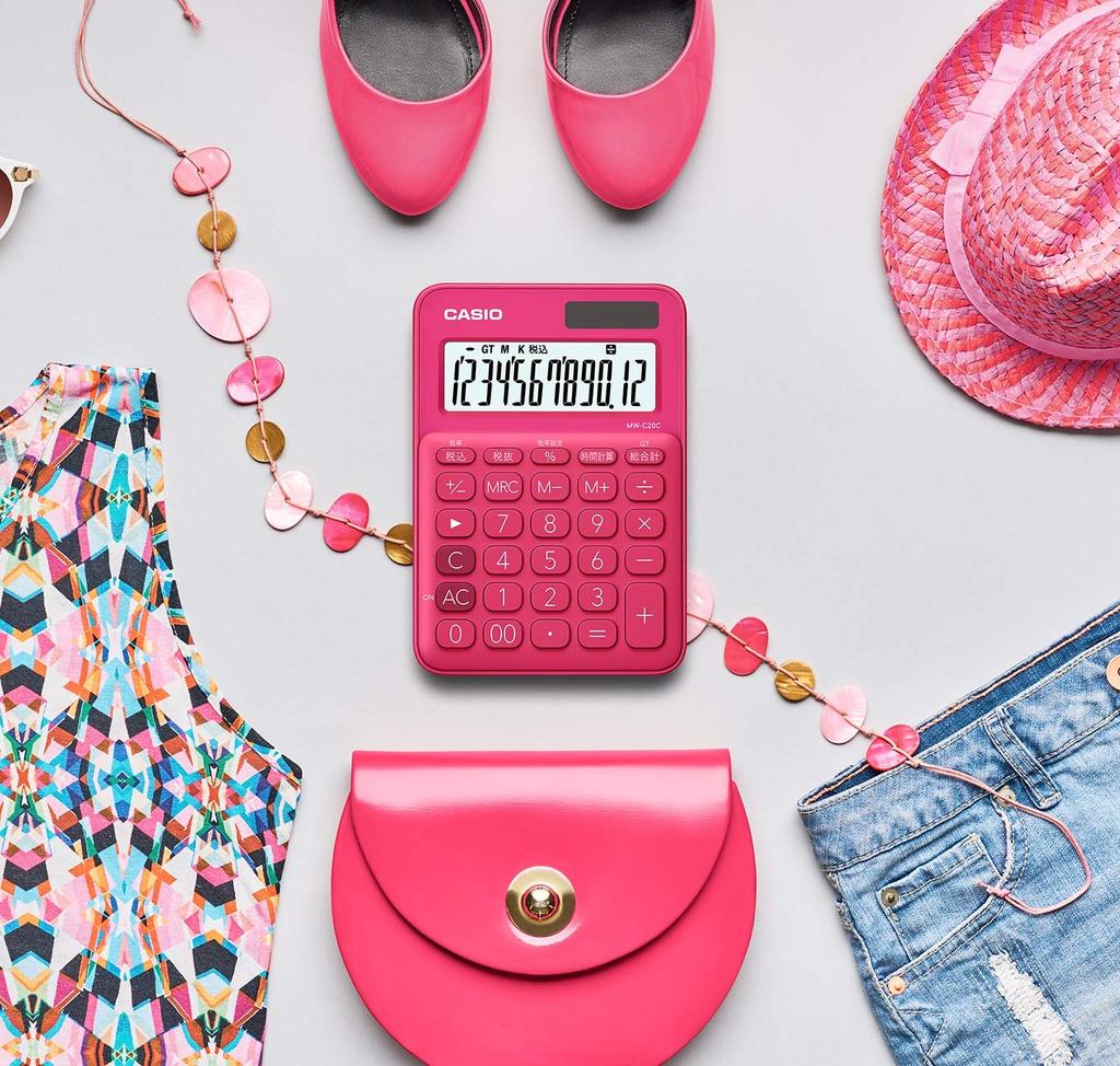 Casio Colorful Calculator Vivid Pink 12 Digit Mini Just Type MW-C20C-RD-N