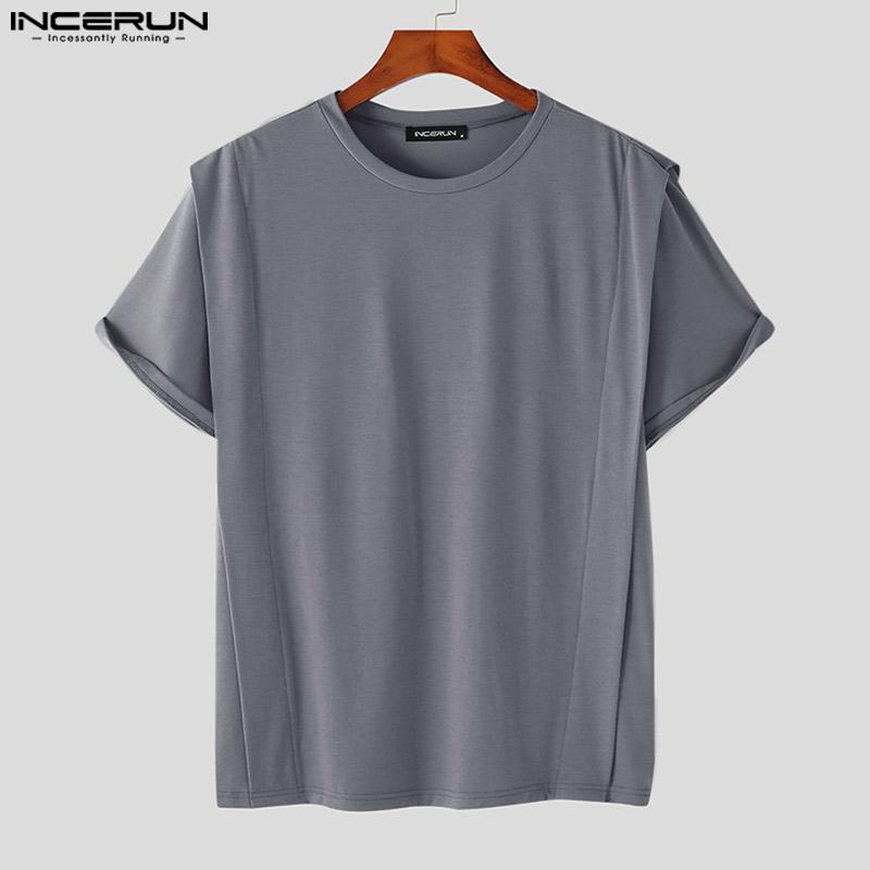 

INCERUN Летние мужские однотонные базовые топы с короткими рукавами в стиле пэчворк Повседневная свободная блузка больших размеров