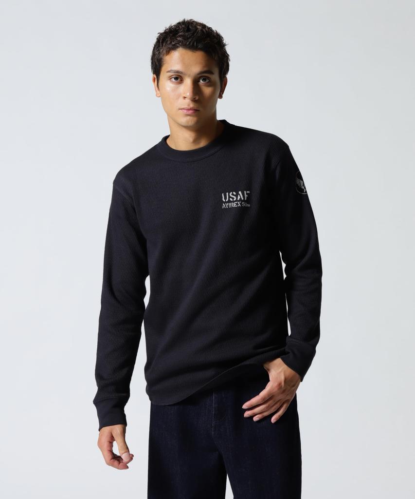 AVIREX HONEYCOMB WAFFLE USAF L/S T-SHIRT navy