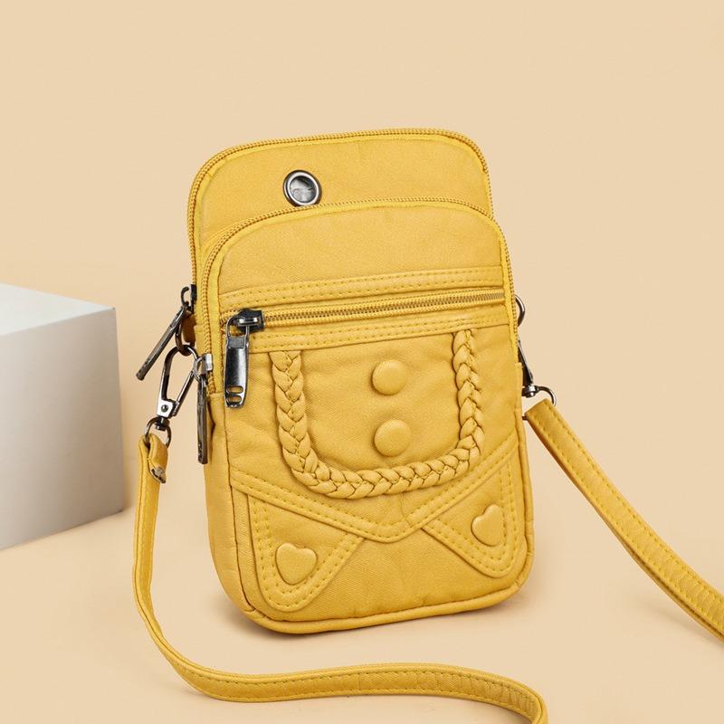 New Women's Messenger Bag Simple Mobile Phone Bag Retro Printed Shoulder Satchel Soft Leather Texture Small Square Bag