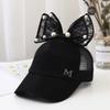 Children Big Bow cartoon Baseball Cap Cute Girls Pearl Snapback caps Sun Caps Mesh Rabbit Ear UV Protection Summer Hats boy