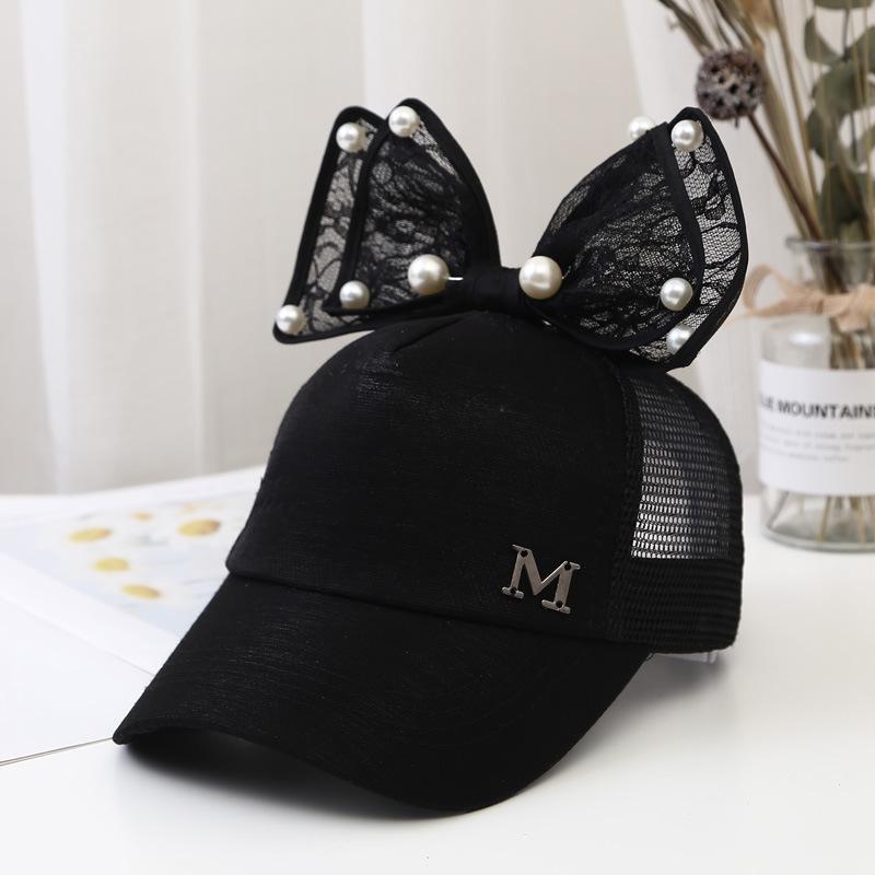 Children Big Bow cartoon Baseball Cap Cute Girls Pearl Snapback caps Sun Caps Mesh Rabbit Ear UV Protection Summer Hats boy