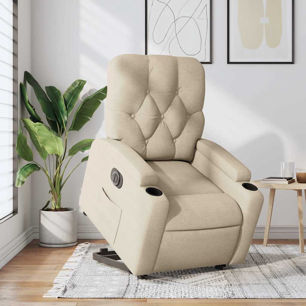 Electric Recliner Chair with Rising Function Cream Fabric