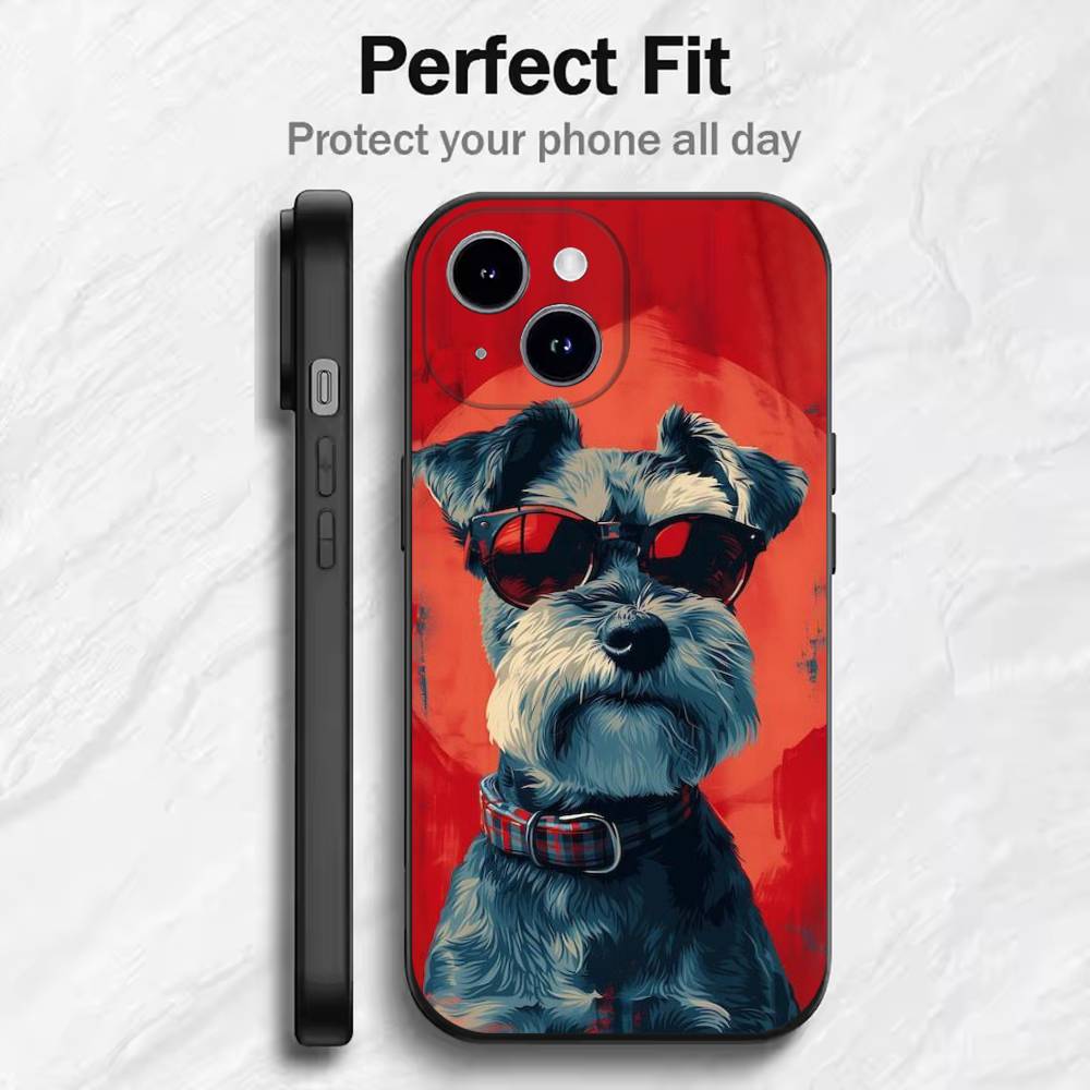 Cartoon Schnauzer Dog  Phone Case For 17 16 15 14 13 12 11 Mini XS XR X 6S 6 Pro Max Plus Black Soft Cover