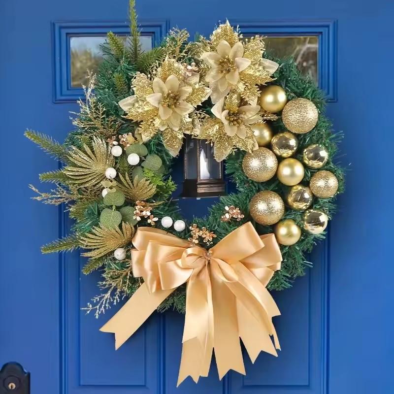 Christmas Wreath for Front Door Red Gold Window Wall Door Decorations 2025 Christmas Garland Ornament Guirnalda Navidad