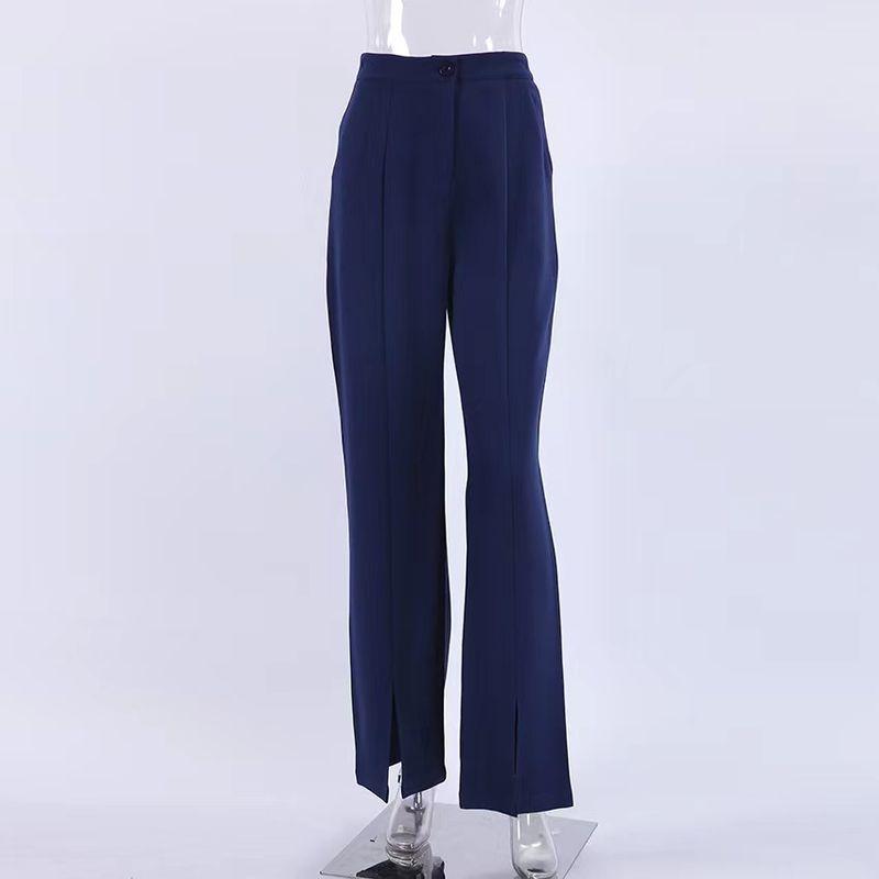 

Fashion Style Straight-Leg Pants Split Trousers Fashion Casual Pants Casual Slim Straight-Leg Pants Navy blue S
