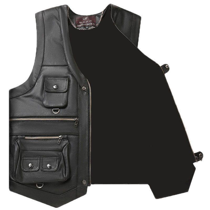 Herren Plus Size West aus echtem Rindsleder mit mehreren Taschen – Lässiges Gilet für Frühling, Herbst, Winter & Vaters Outfit