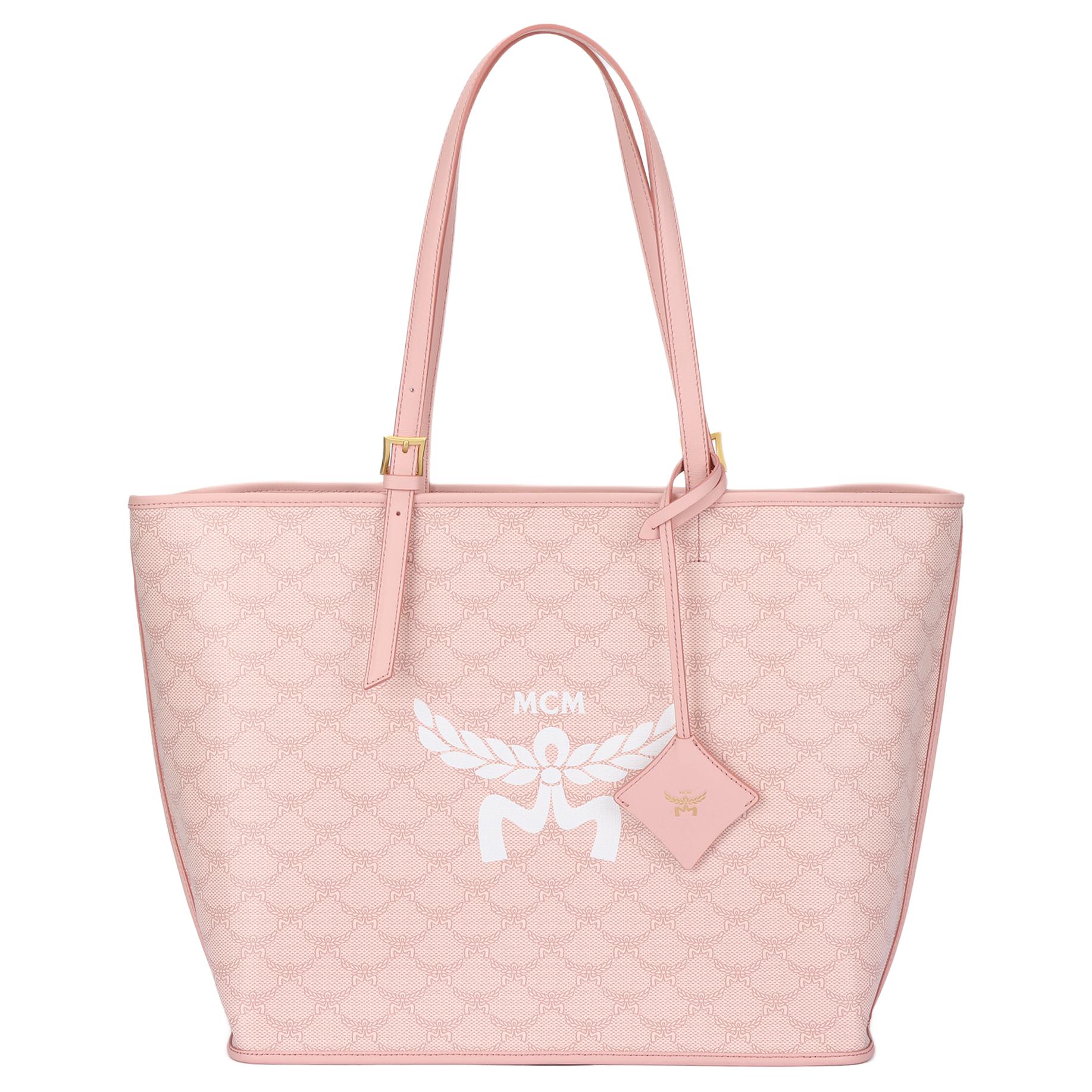 

MCM Himmel Large Tote Bag, Pink Monogram Leather Handbag or Daily Commute Shopping Travel MWPESAC03P6001 Basic Set (Bag+Dust Bag)
