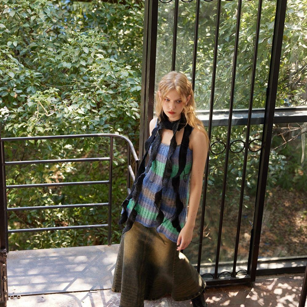 Solid Color Knitted Scarf Irregular Long Narrow Scarves All-match Ruffle Shawl  Streetwear