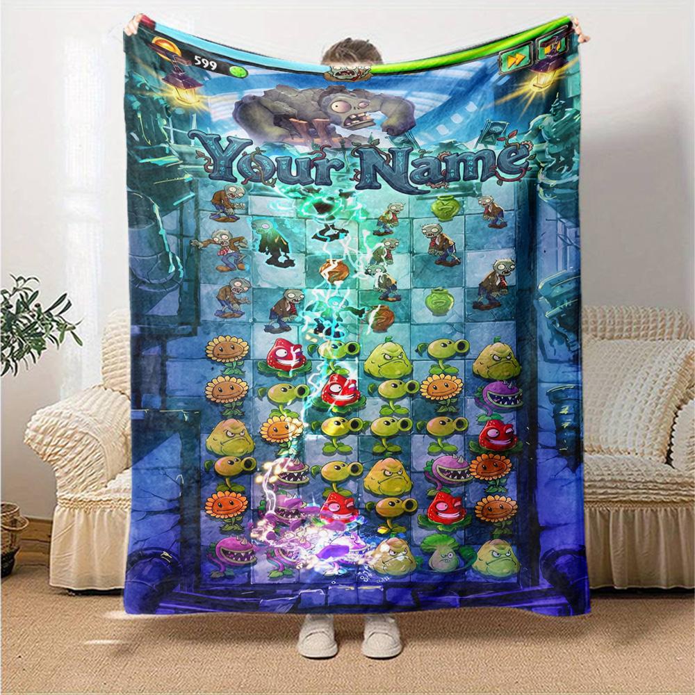 Plants Vs. Zombies Customize Text Blanket Lightweight Customizable Blanket Soft Cozy Versatile for Bed Bedding Sofa Living Room