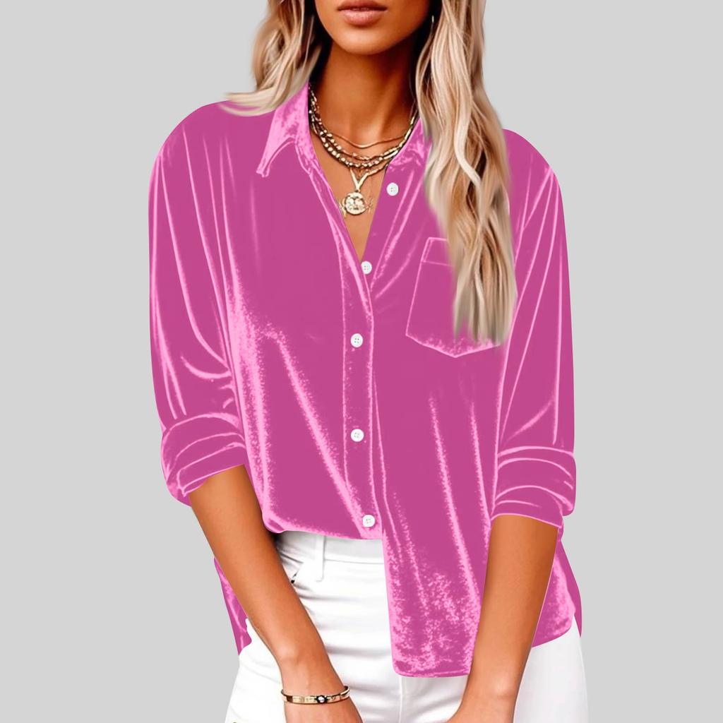 Damers Moderiktiga Lediga Långärmade Kragförsedda Sammet Med Fickor