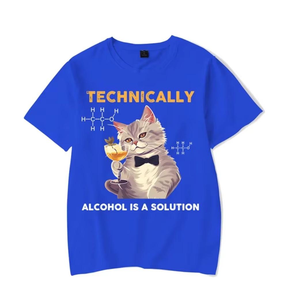 Technically Alcohol Is A Solution Graphic Tshirt Funny Cat Drinking Beer Tshirt Fashion Harajuku T-shirt Women Men Brand Tshirt