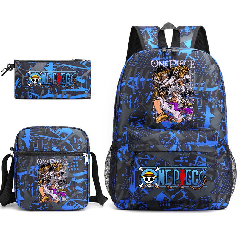 One Piece Luffy Anime Print Student Backpack Set Shoulder Bag Pencil Case Boys Girls School Bags