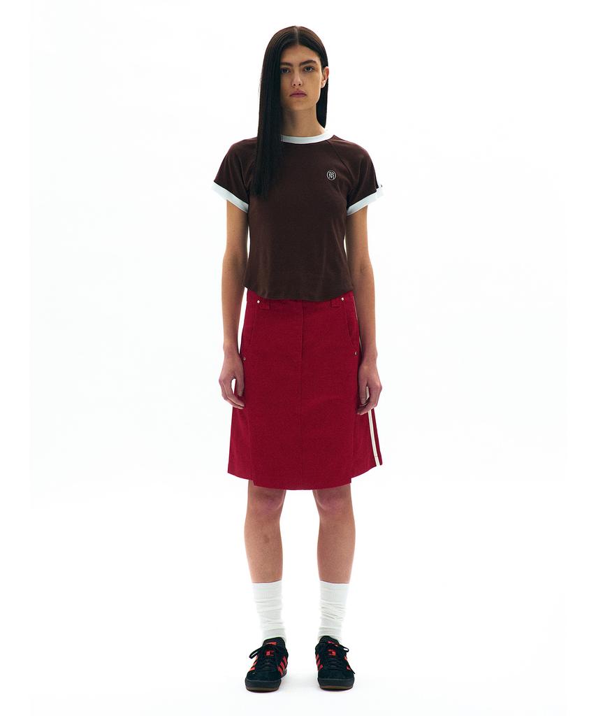 PARTIMENTO WOMEN College Striped Ringer Tee_Brown