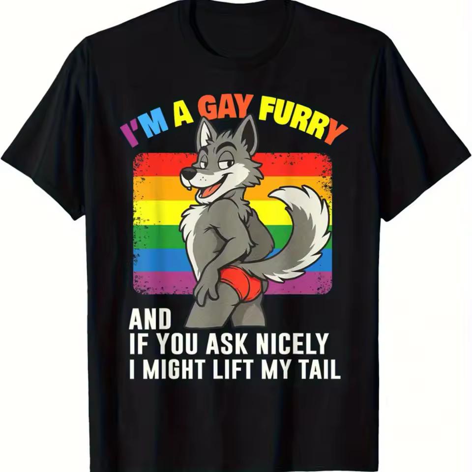 Funny "I'm Gay Furry" Pride Month LGBTQ Rainbow Fox T-Shirt Summer unisex Loose and Breathable cotton T-shirt