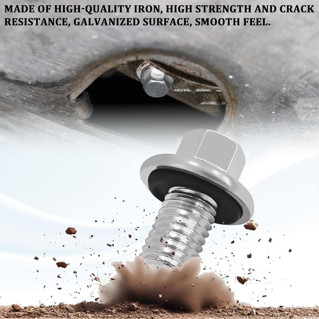 M12*1.75 Magnetic Oil Drain Plug with 5PCS Rubber Crush Washer Oil Pan Drain Plug Gasket, Stainless Steel Sump Drain Nut Bolt Anti Leakage