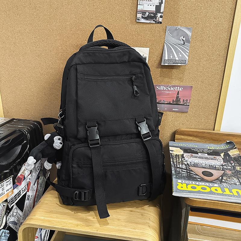 New Solid Color Casual Workwear Style Backpack  Large Capacity Multi Pocket Student Travel Backpack  College Student Backpack