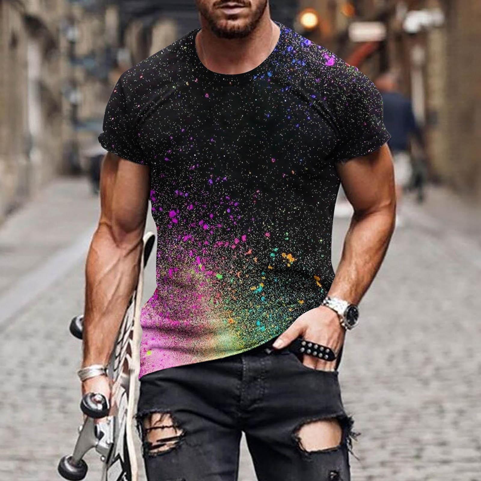 

Футболка с короткими рукавами в европейском и американском стиле с круглым вырезом и цветным принтом M