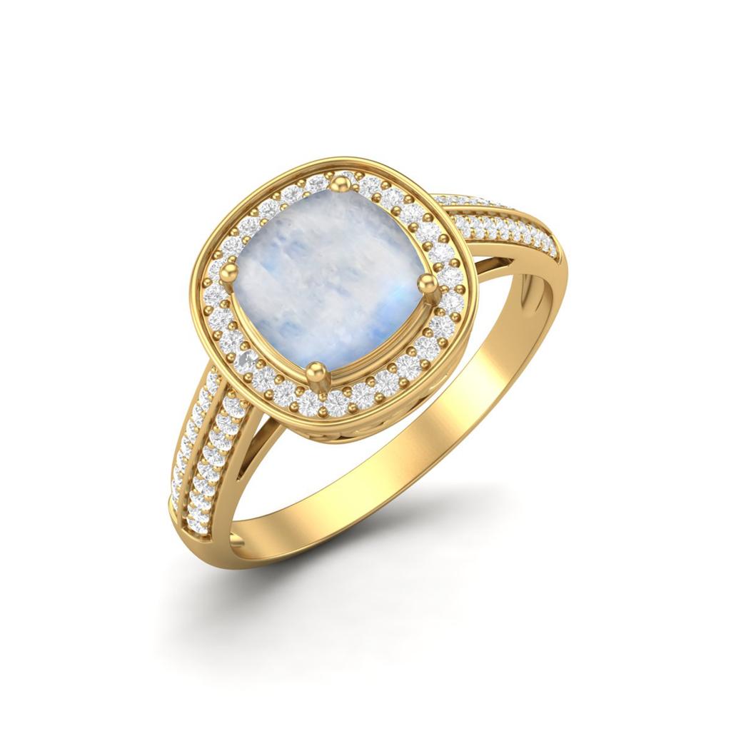 1.5 Cts Cushion Moonstone 925 Sterling Silver Gold Vermeil Solitaire Engagement Wedding Women Ring
