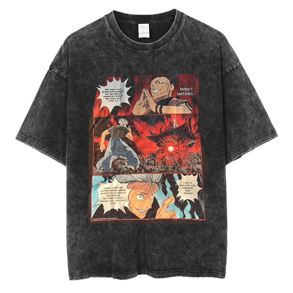 

Hot Anime Jujutsu Kaisen Satoru Gojo And Ryomen Sukuna Graphic Print Tshirt Men Women Washed Cotton T-shirts Harajuku T Shirt XXL чорний/білий