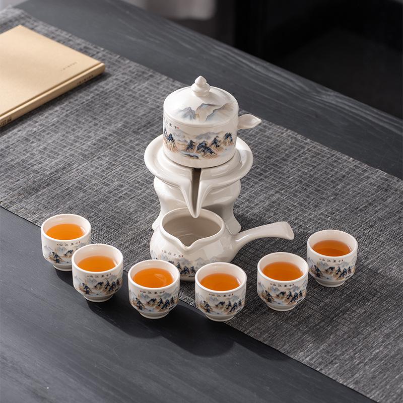 Retro stone mill comes and goes, automatic kung fu tea set, gift box set, high-end business souvenir, a pot of six cups