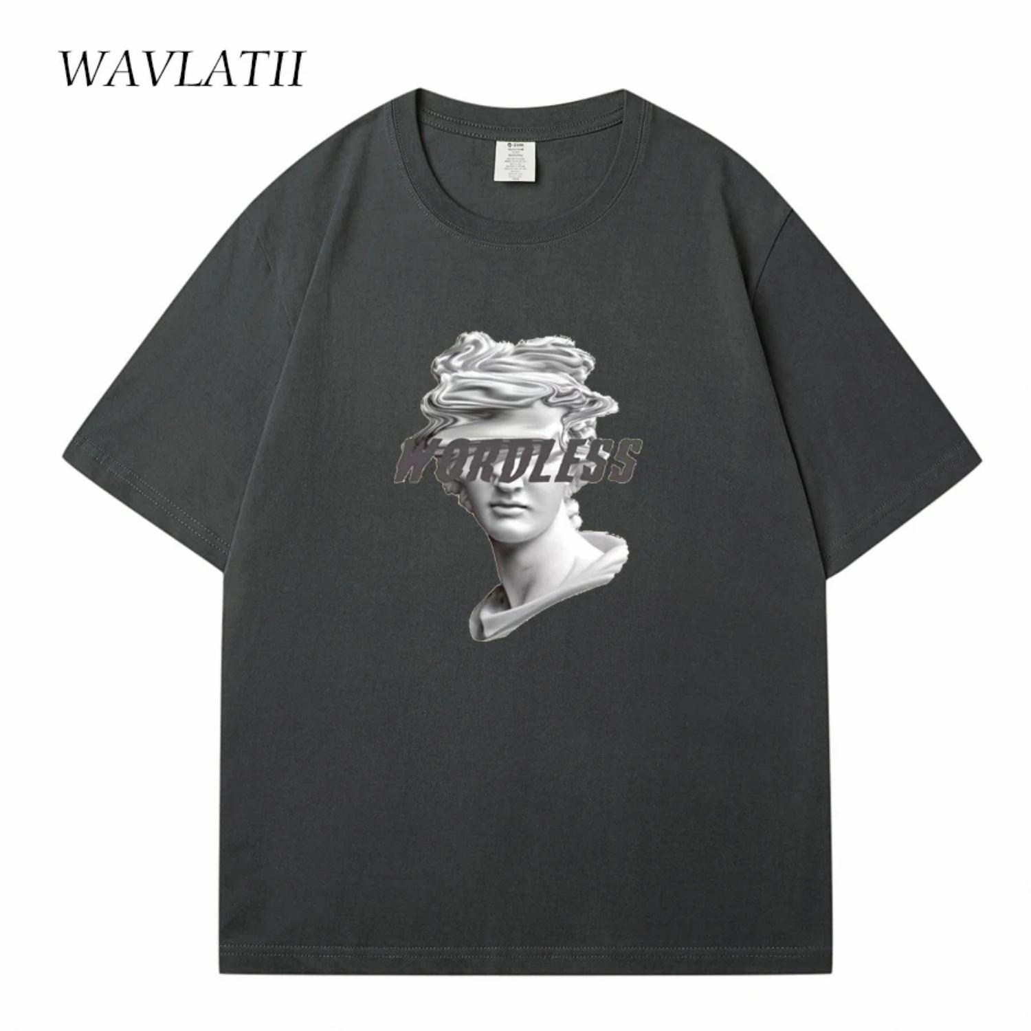 

WAVLATII New 2023 Unisex Cool Printed Summer T shirts Women Khaki Casual Cotton Tees Men Grey Sporty Short Sleeve Tops WT2319 S чёрный
