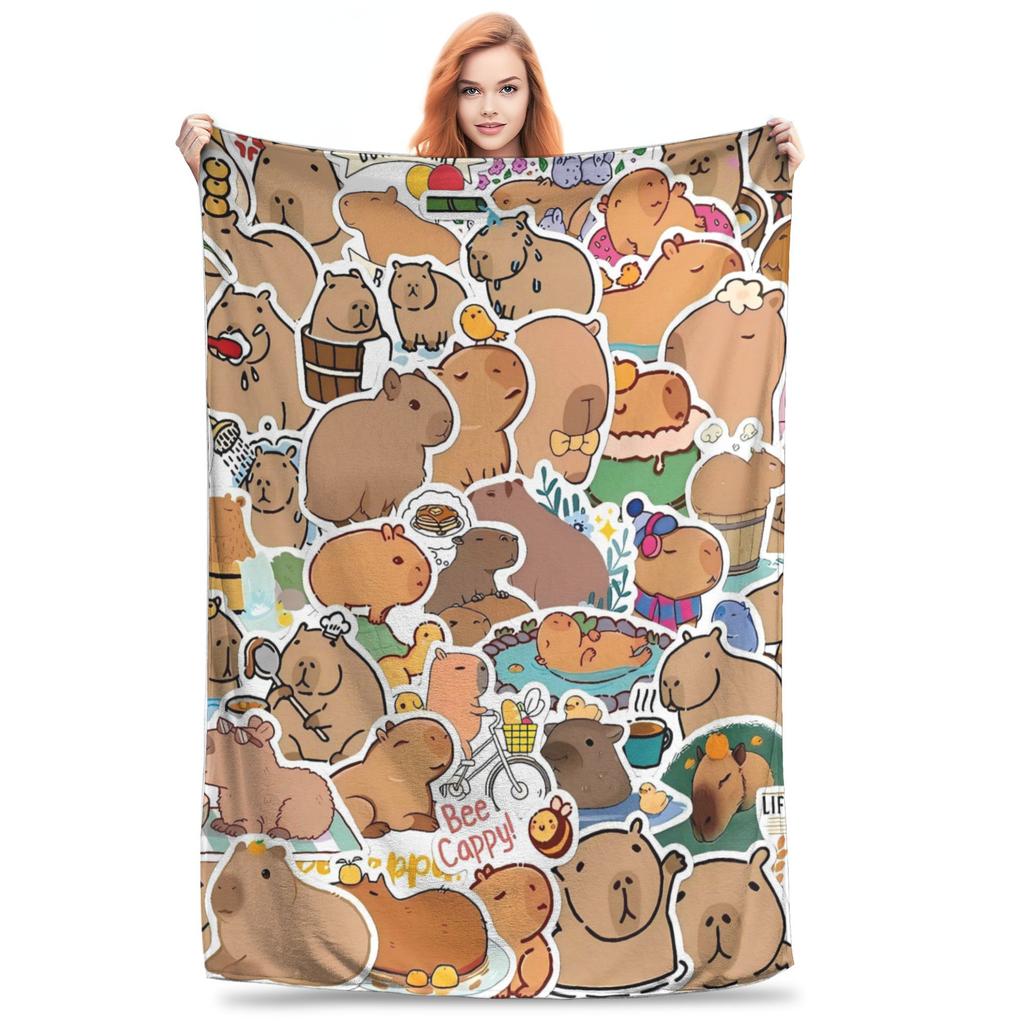 Trembling Capybara Flannel Blanket Winter  Soft Durable Throw Blanket for Kids Couch Bed Funny Bedspread Sofa Bed Cover