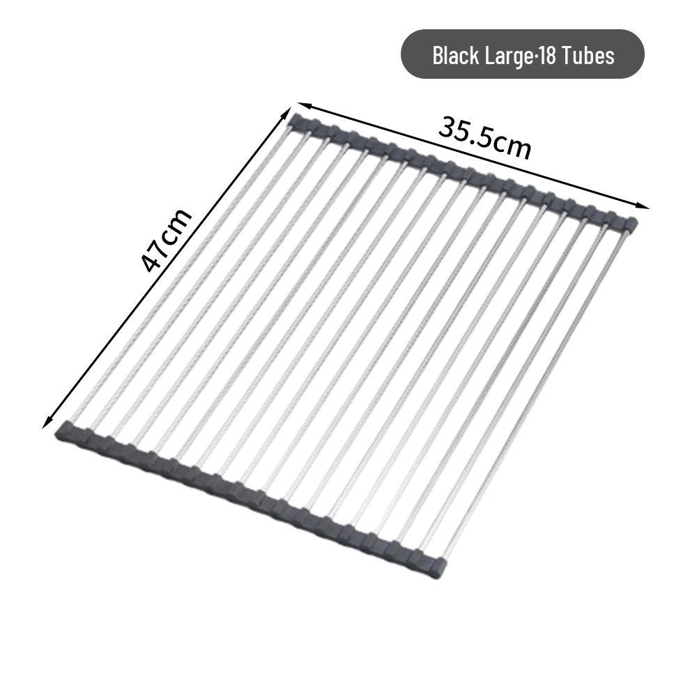 Black Stainless Steel Foldable Drain Rack for Kitchen Sink