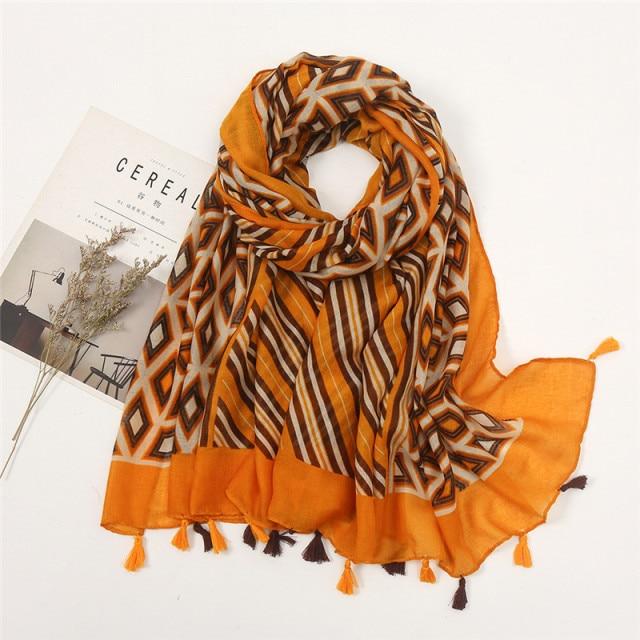 2021 Kvinnor Höstmode Vintage Blommor Tofs Viskos Sjal Från Indiskt Tryck Wrap Pashmina Stole Bufandas Muslim Hijab Snood