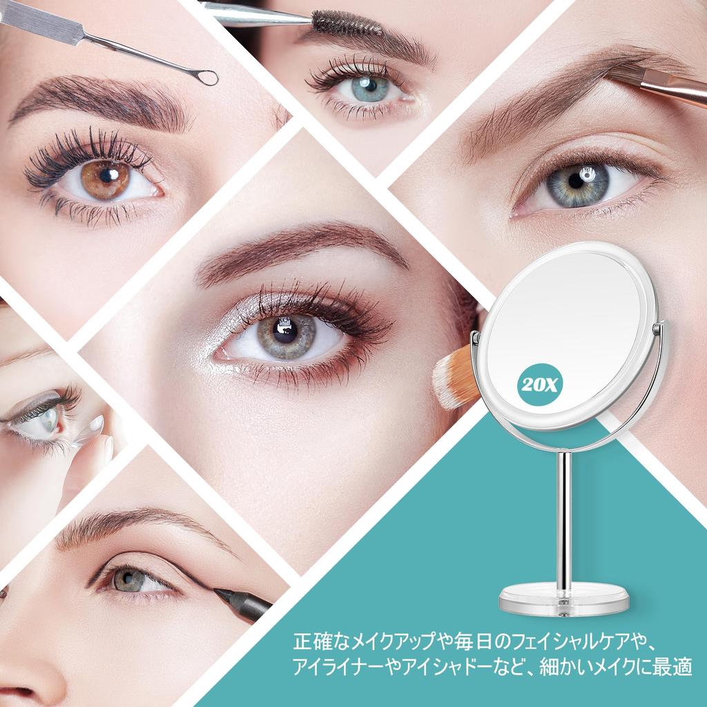 Magnifying large makeup easy to gift for clear glass, 20x/1x, 360° rotation, double-sided mirror, install, travel, women,