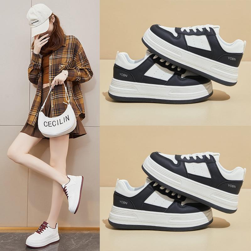 Casual Chunky Platform Sneakers for Women Non-Slip Lace-Up Walking Shoes Lightweight Running Sneakers Women's PU Leather Comfortable Tennis Shoes