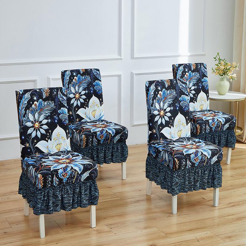 Four Seasons Printed Chair Cover One-piece Dining Chair Cover One-piece Dust Cover All-inclusive Elastic Skirt Household Chair Cover